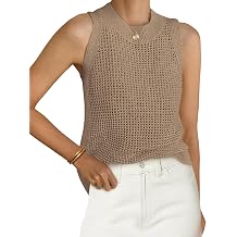 PRETTYGARDEN Summer Crochet Tank Tops for Women 2026 Casual Crewneck Hollow Out Loose Knit Sleeveless Sweater Vest Top Trendy
