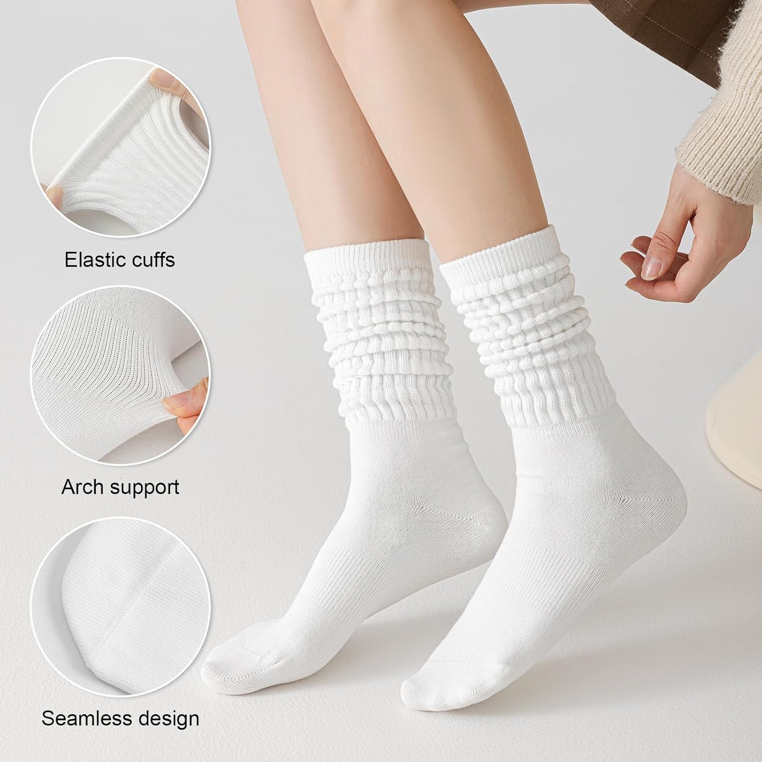 3 Pairs Slouchy Socks, Knee High Long Scrunch Socks, Size 5-9 - Image 4