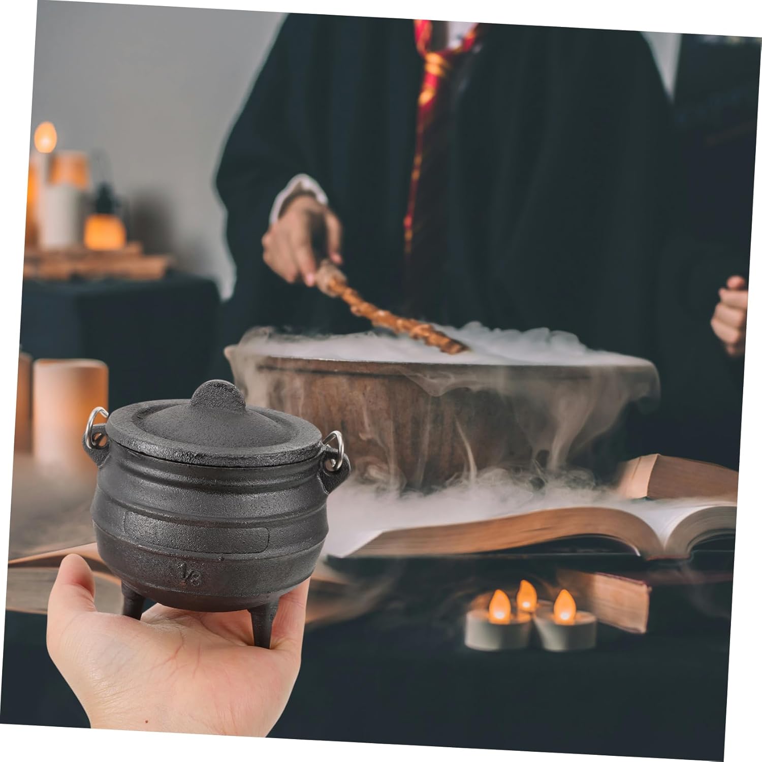 Zerodeko Halloween Witch Pot Figurine Cast Iron Decorative Jar for Sacrifice Prop Sturdy Tabletop Ornament for Spooky Home Decor and Family Wishes Unique Craftsmanship
