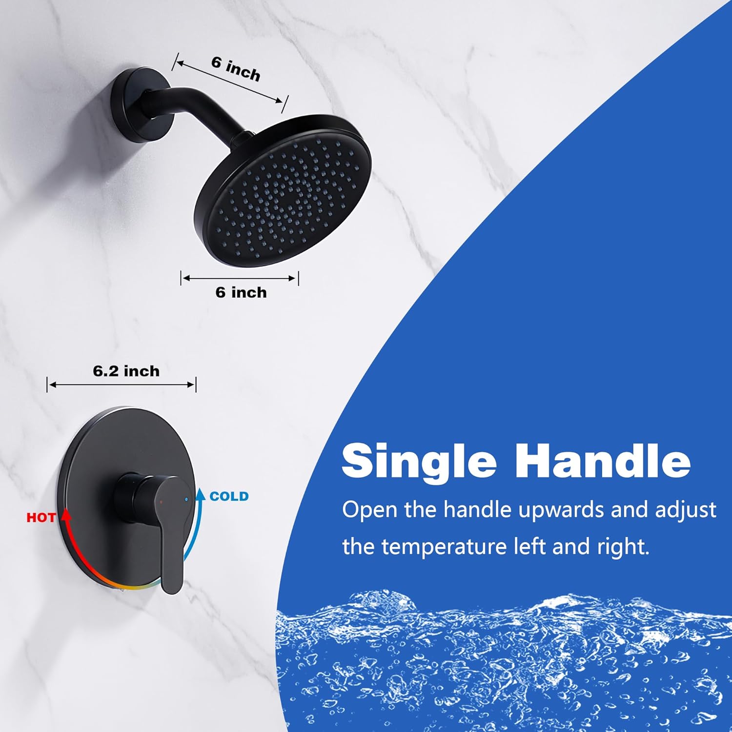 Tohlar Shower Faucet Set with Valve Matte Black Shower Trim Kit with 6-Inch Rain Shower Head Single Handle High Pressure Rainfall Showerhead Bathroom Shower System