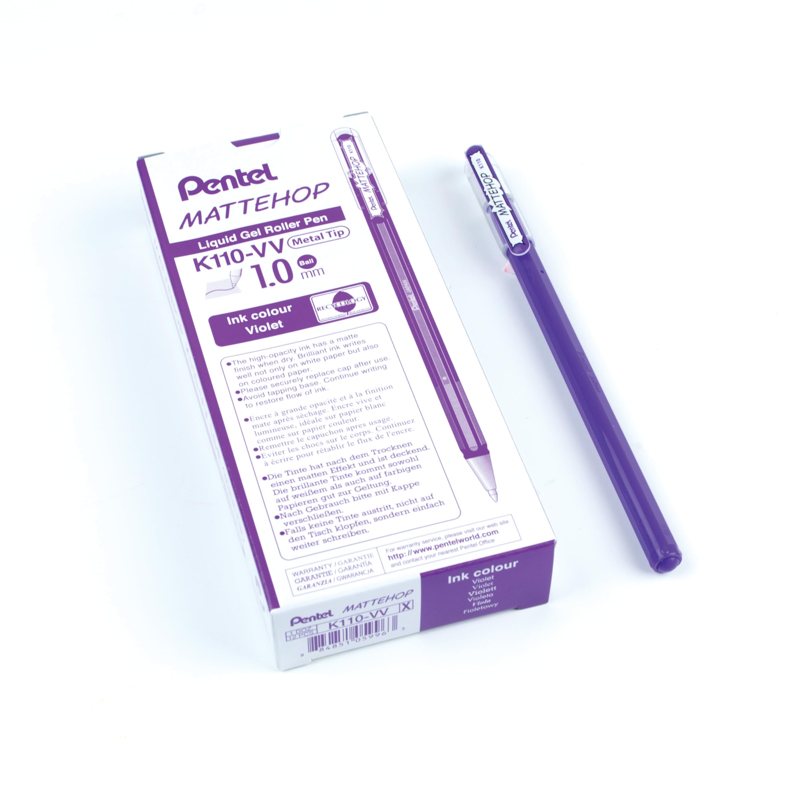 Pentel Mattehop 1.0mm Gel Roller Violet - Pack of 12, 1 count (Pack of 12)