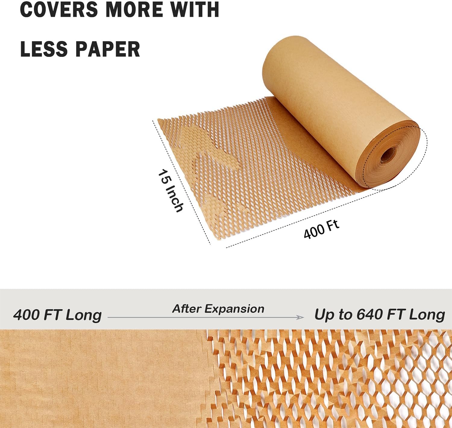 Honeycomb Packing Paper 15" x 400' for Moving Glass Dishes Recyclable Wrapping Paper Bubble Wrap Packing Material for Shipping Fragile Items with 20 Fragile Stickers