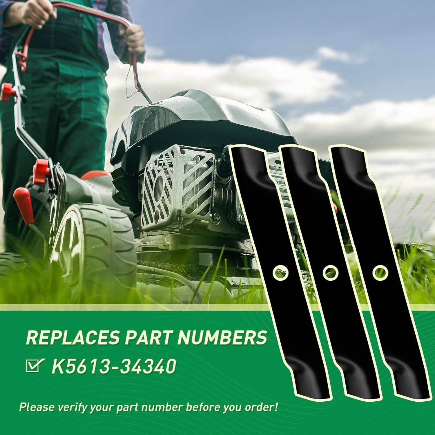 K5613-34340 Mower Blade Compatible with Ku bota 54-Inch Deck, Fits RCK54P-400Z RCK54P-781Z, High Lift Blade Replaces K5613-34340, 3 Pack