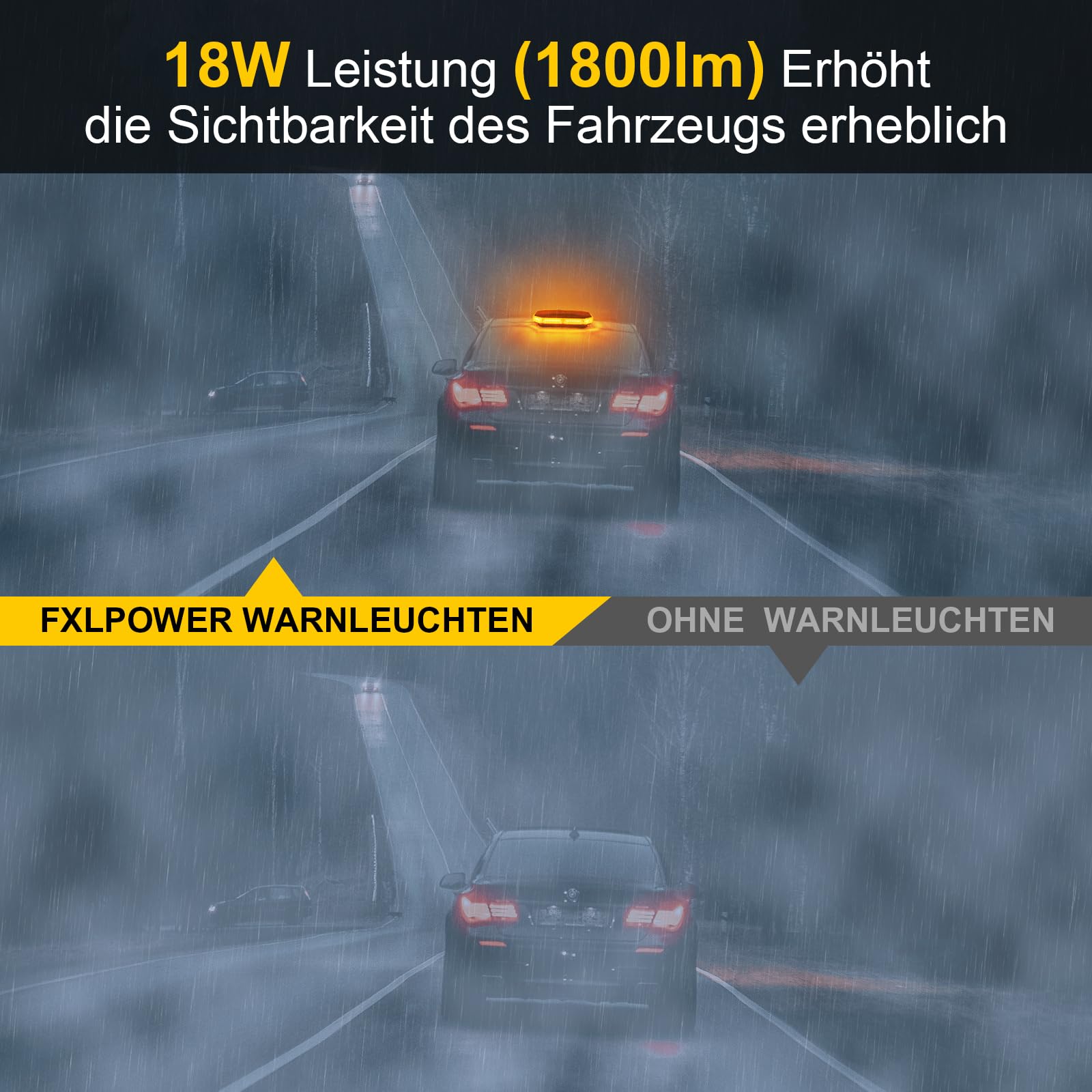LED Rundumkennleuchte Gelb mit Magnetfuß, 12V 24V Auto Signalleuchte | IP65 Wasserdicht, 20 Blitzmodi, 4,8m Kabel mit Stecker, Für Baufahrzeuge & Traktoren