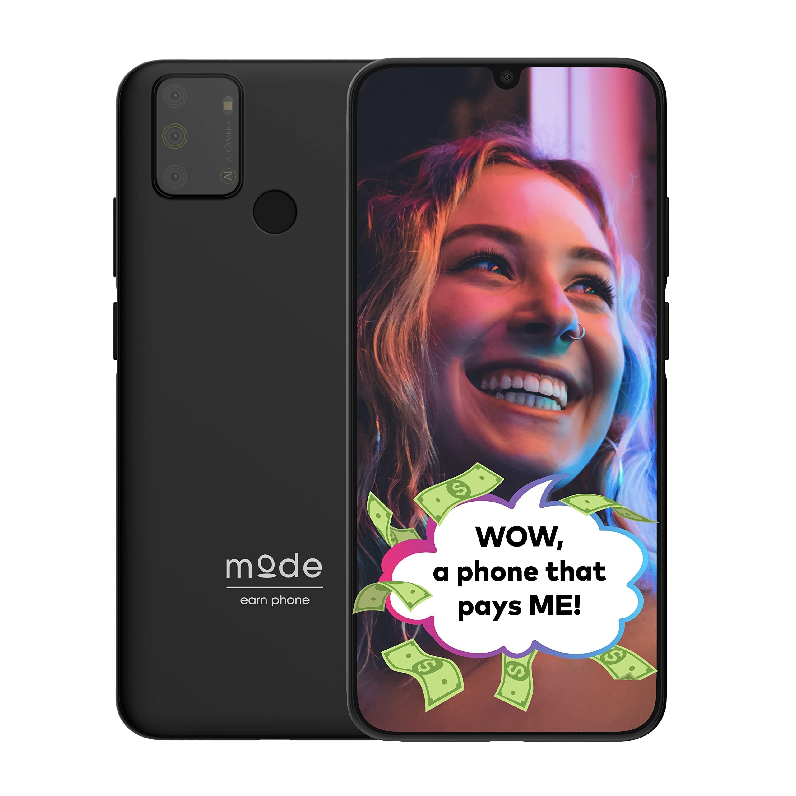 Mode EarnPhone Android Smartphone | The Cell Phone That Pays You | 128 GB Dual Sim | 6.52" HD 13MP Triple Camera | 4000 mAh Battery | Unlocked & Compatible with AT&T, T-Mobile, More ! 2nd Gen