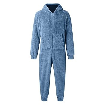 DUHENWU Herren Jumpsuit - Kuscheliger Schlafoverall Aus Plüsch