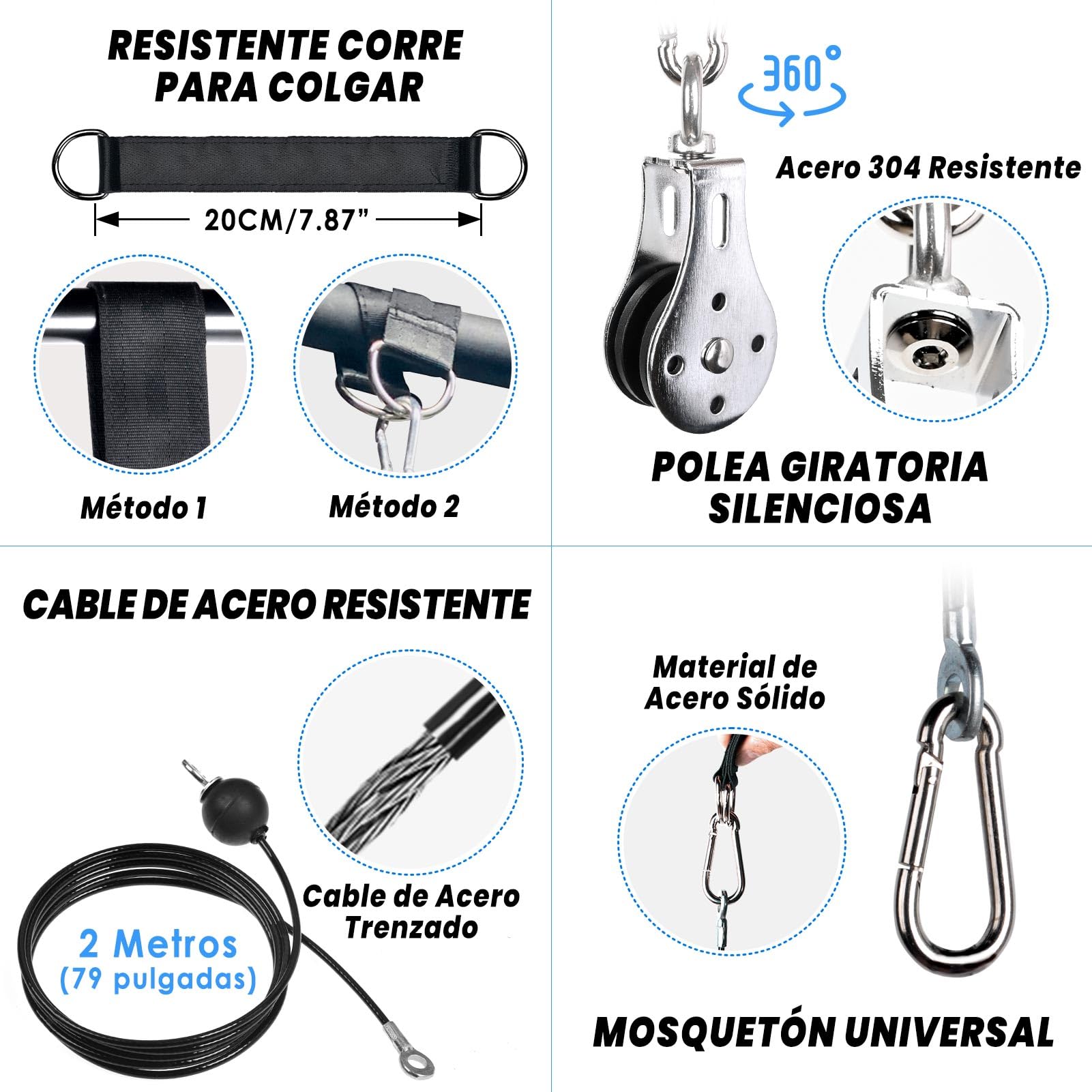 Poleas Gimnasio para Casa, DIY Polea Gimnasio Fitness Máquina Musculacion Gym Cable Kit Sistema en Casa, Brazo Pecho Espalda Tríceps Biceps Ejercicio Workout Accesorios Barra Agarre Polea Gym