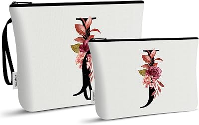 Vavabox Trousse de Toilette Personnalisée pour Femme - Tissu Premium & Fermeture Éclair Robuste, Cadeau Parfait Femme, Idée Cadeau Unique pour Fille, Mariée ou Demoiselle d'honneur (J, Blanc 2 Pièces)