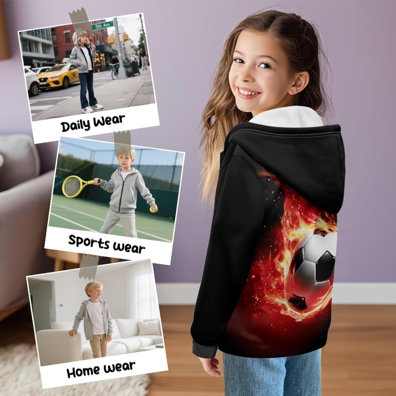Kids Cardigan Zip-Up Hoodie, Soft Athletic Sweatshirt Cozy Athletic Boys Long Sleeve Top Kids Casual Winter Tops