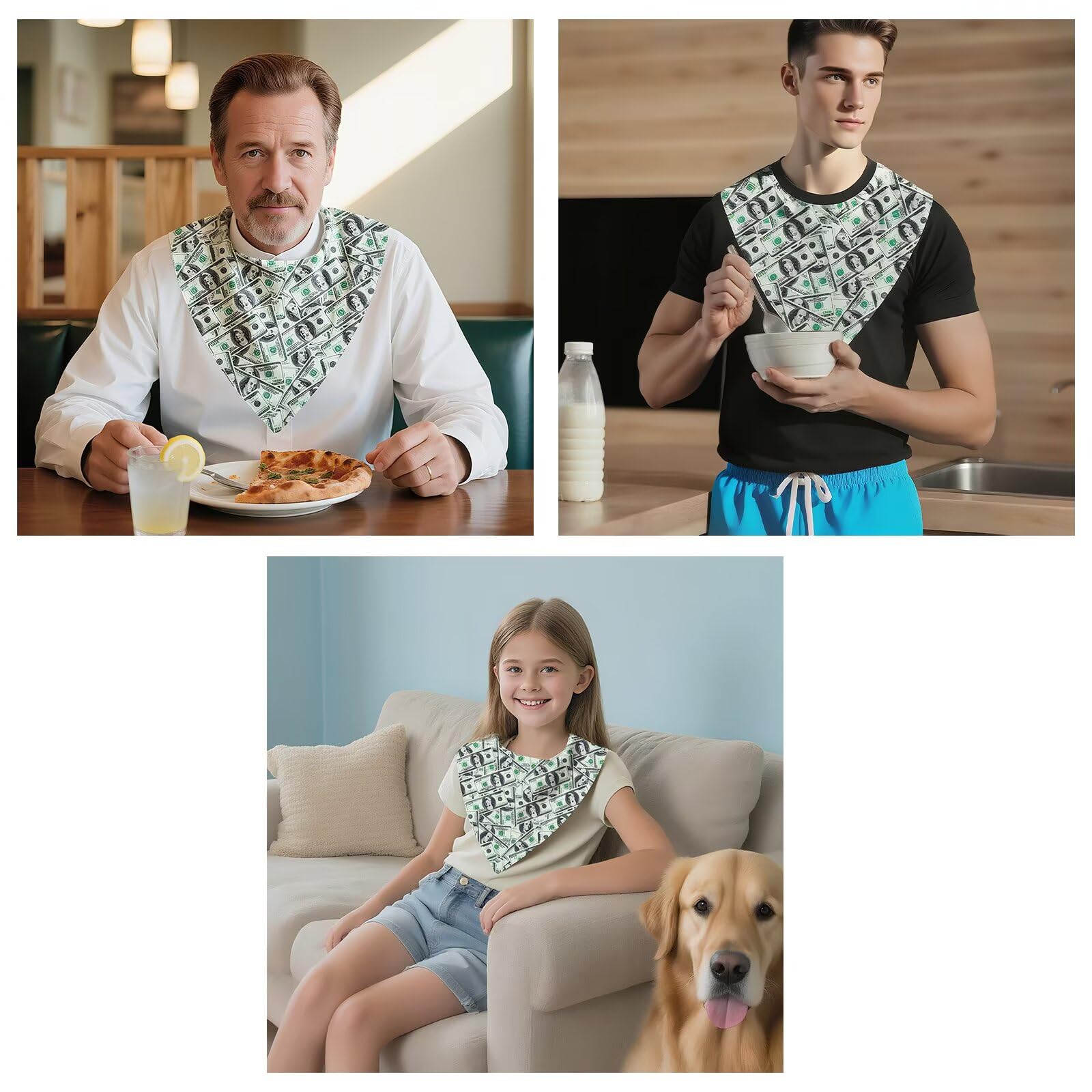 Landofgenie Lot de 2 grands bavoirs pour adultes avec fermeture réglable, lavables et réutilisables