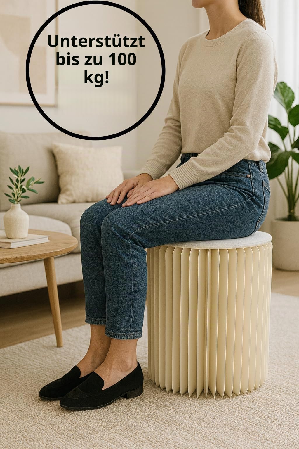 Klapphocker aus Hartpappe – platzsparend – Couchtisch oder Sitzgelegenheit – Nachttisch – leicht zu schließen – kompakt, stabil und elegant – ideal für Wohnzimmer, Schlafzimmer, Büro, Dekoration, 40
