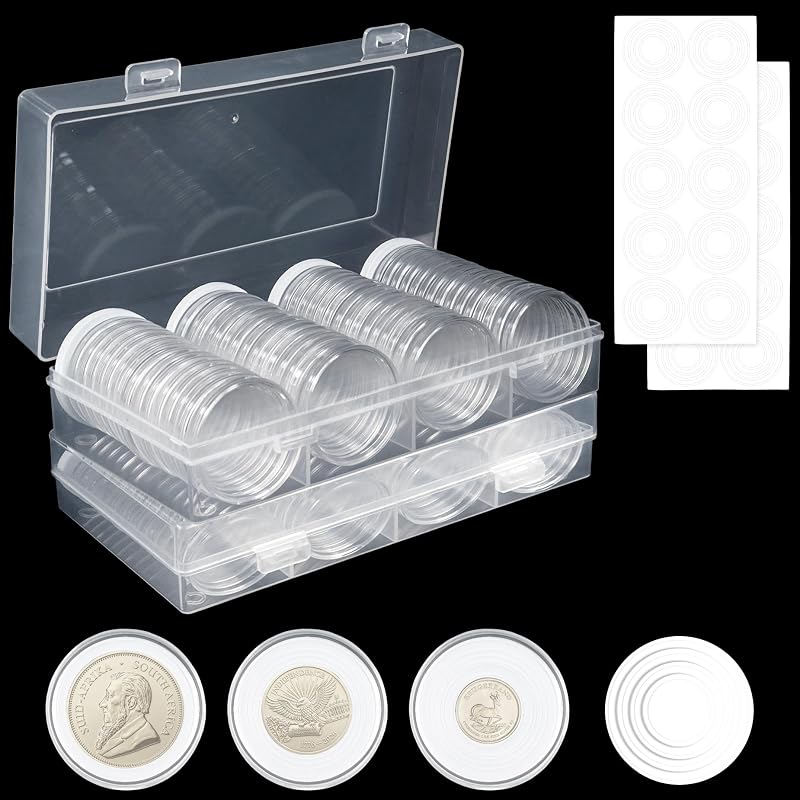 Juego de 120 cápsulas para monedas de 40 mm con juntas de espuma blanca ajustables, soportes para monedas de dólar de plata para coleccionistas, suministros para coleccionistas de monedas