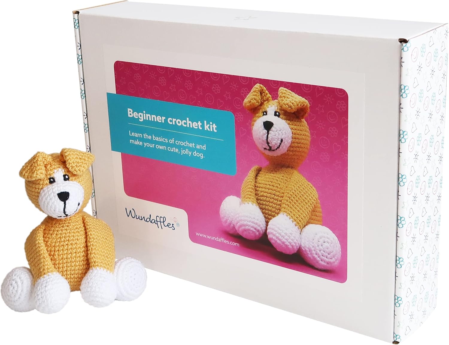 Wundaffles Beginner Crochet Kit Dog. Learn to Crochet Craft Set
