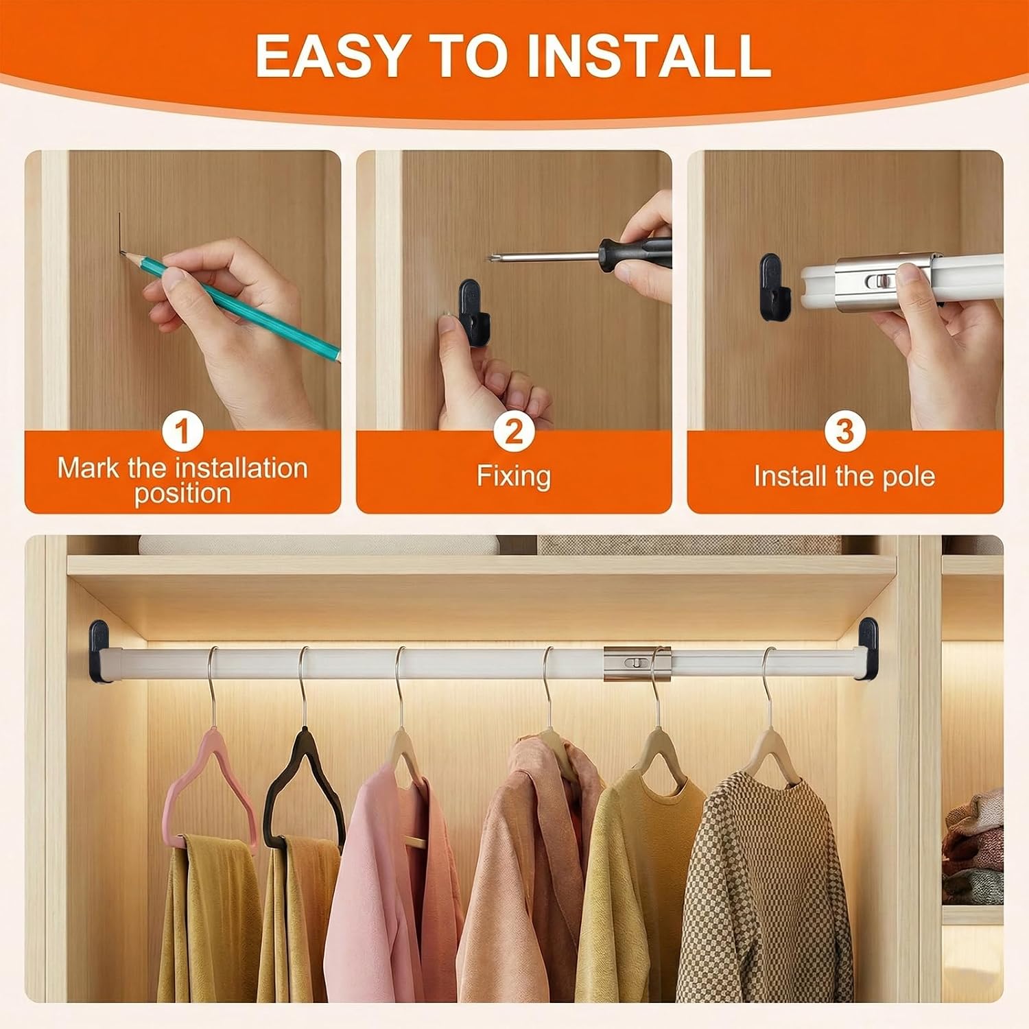 Closet Rod Support, 12 Pcs Oval Closet Rod End Supports with Screws