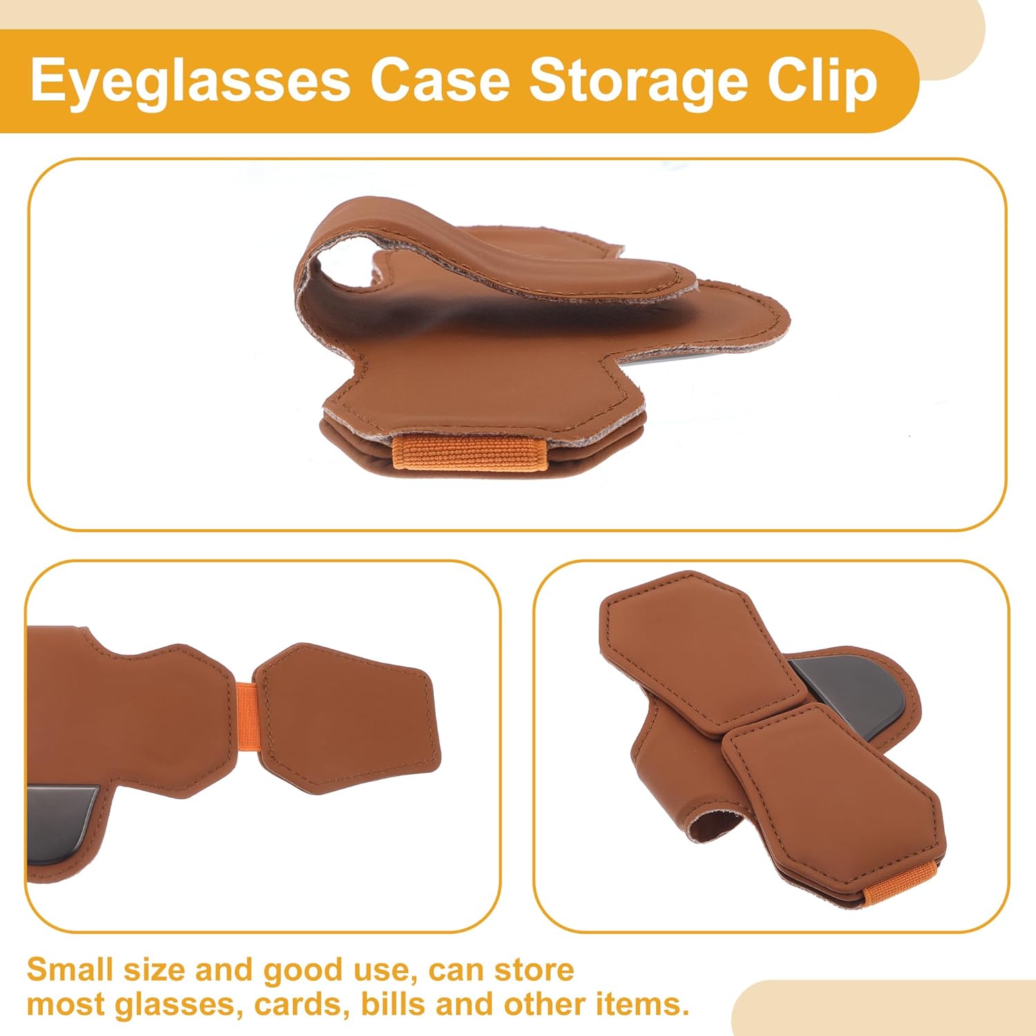Car Sunglasses Clip Magnetic Universal Sun Visor Eyeglasses Holder Clip PU Leather,Zinc Alloy Orange 15.5x10.8cm 1 Pcs
