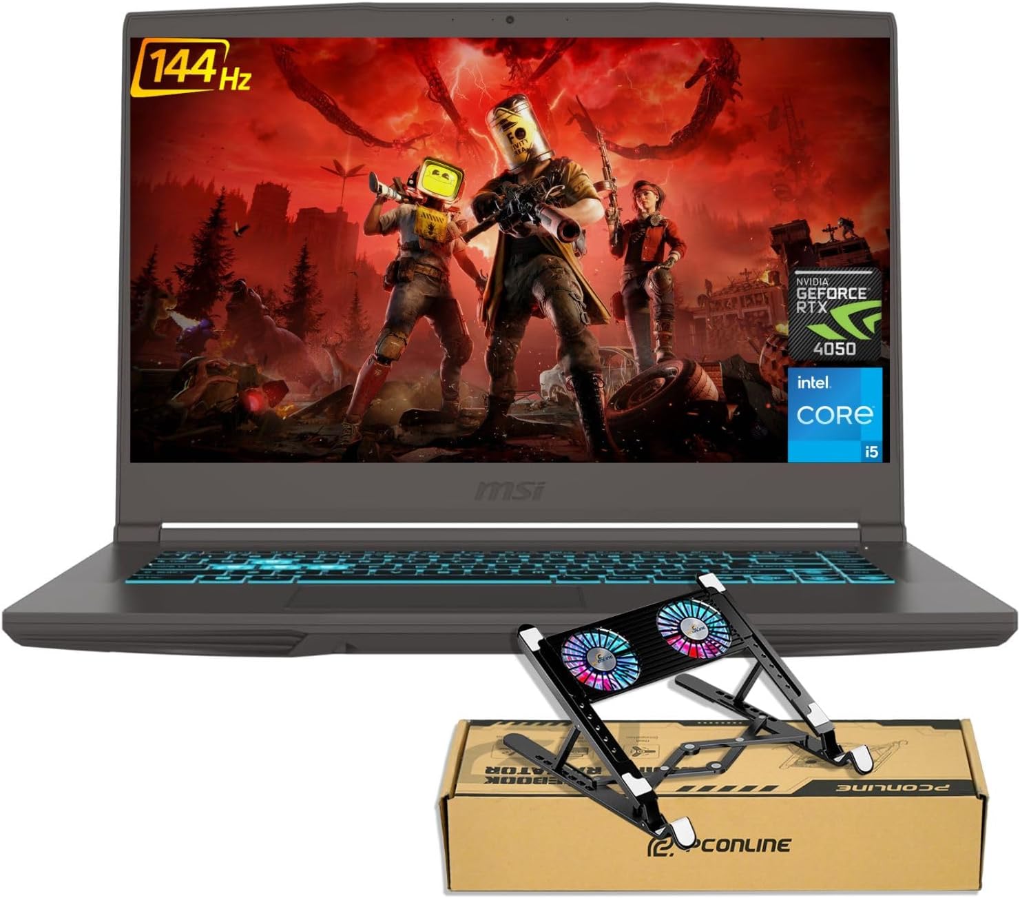 msi Thin 15 RTX 4050 Gaming Laptop, 15.6″ FHD 144Hz Display, Intel Core i5-13420H, 16GB RAM, 1TB SSD, RJ-45, Backlit Keyboard, Bundle with PCO Laptop Cooler, Grey, Windows 11 Home