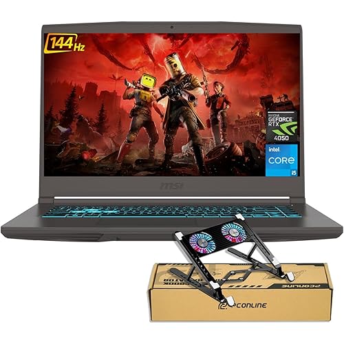 msi Thin 15 RTX 4050 Gaming Laptop, 15.6" FHD 144Hz Display, Intel Core i5-13420H, 32GB RAM, 1TB SSD, RJ-45, Backlit Keyboard, Bundle with PCO Laptop Cooler, Grey, Windows 11 Home