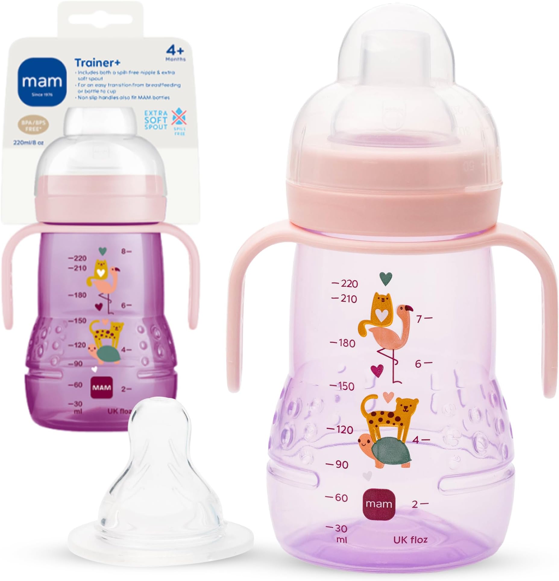 Trainer Sippy Cup for Toddlers 1-3, 8 oz. Transition Drinking Cup with Extra-Soft Spout, Spill-Free Nipple, and Non-Slip Handles, for Girls 4+ Months, 1 Count