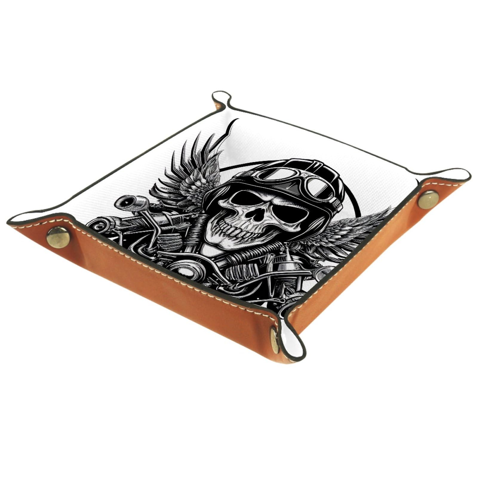 VAPOKF Biker Skull Dice Tray, Folding Microfiber Leather Dice Holder for Dungeons and Dragons RPG Dice Gaming D&D and Other Table Games