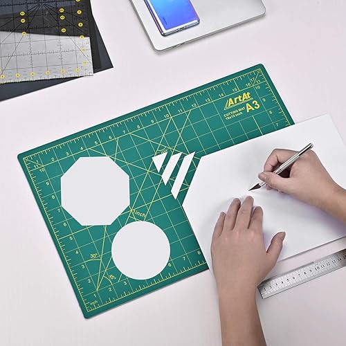 Miniatura 2 de ArtAt Alfombrilla de corte autorreparable 12  x 18  Verde de doble cara antideslizante 5 capas PVC Durable Craft Sewing A3 Mat para cortador