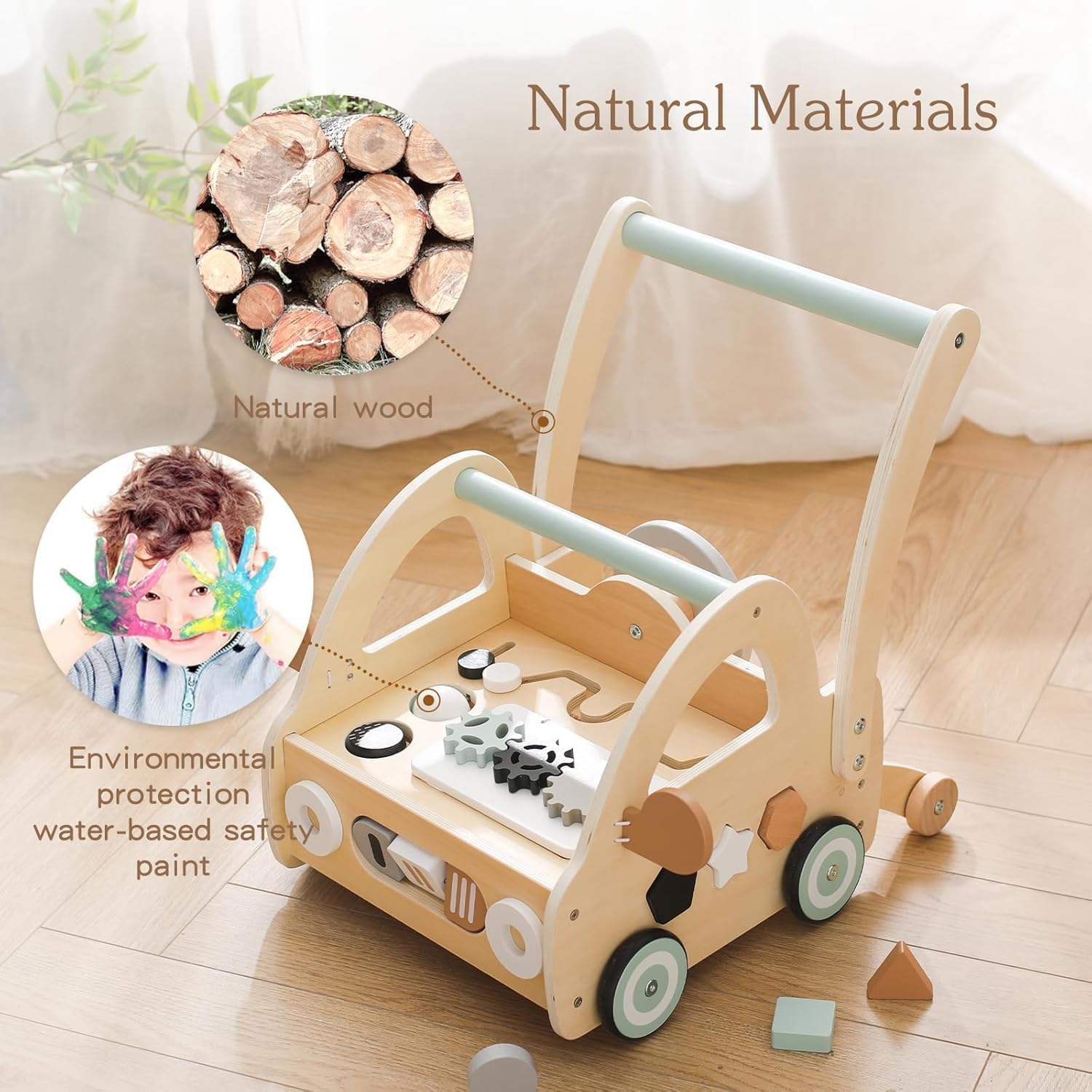 Wooden Baby Walker, Baby Push Walker, Montessori Wooden Walkers for Babies, Baby Walkers for Boys and Girl