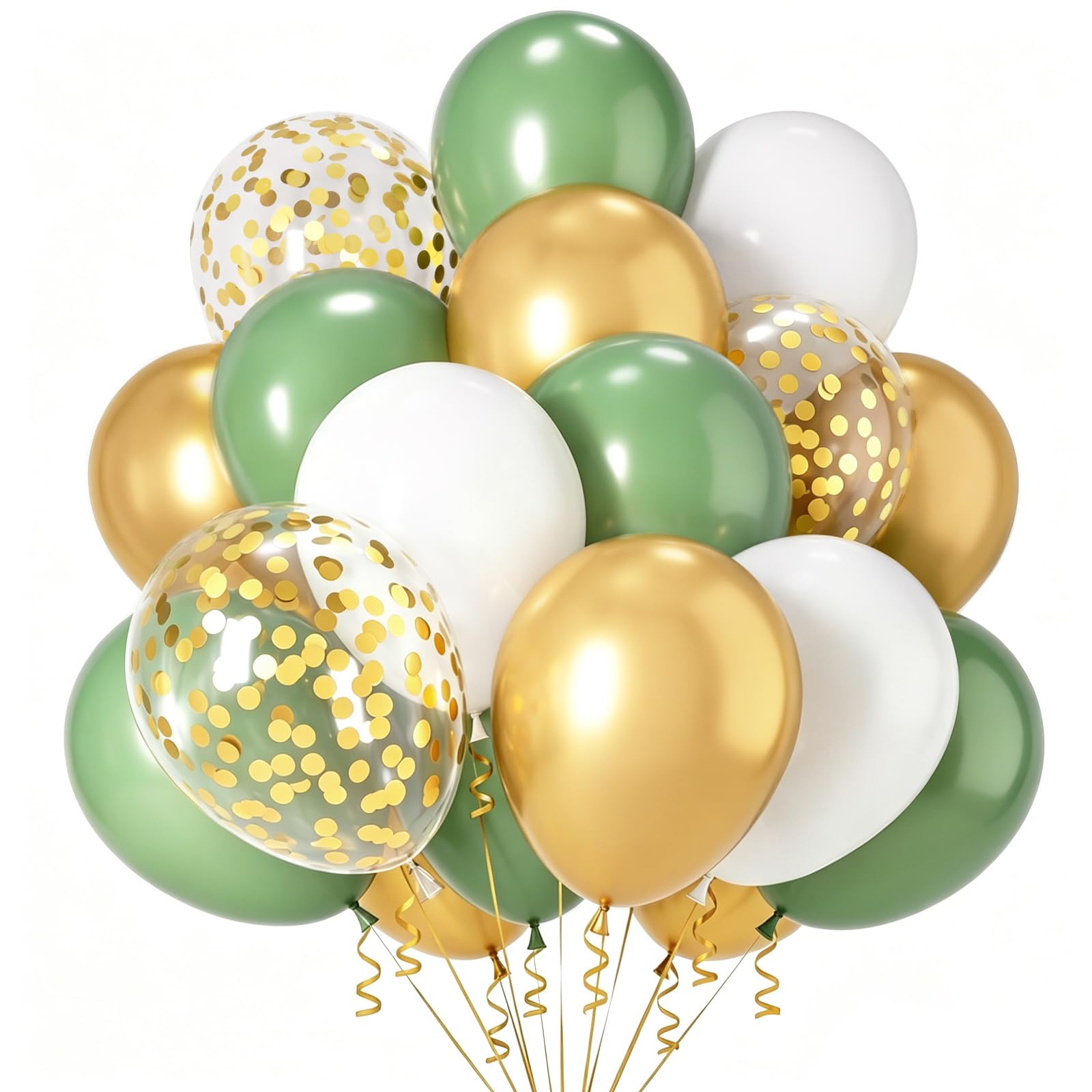 Sage Green and Gold Balloons, 101pcs Green Birthday Balloons Set with Gold White and Confetti Helium Balloon for Graduation Wedding Wild One Baby Shower Jungle Safari Forest Hen Party Decorations