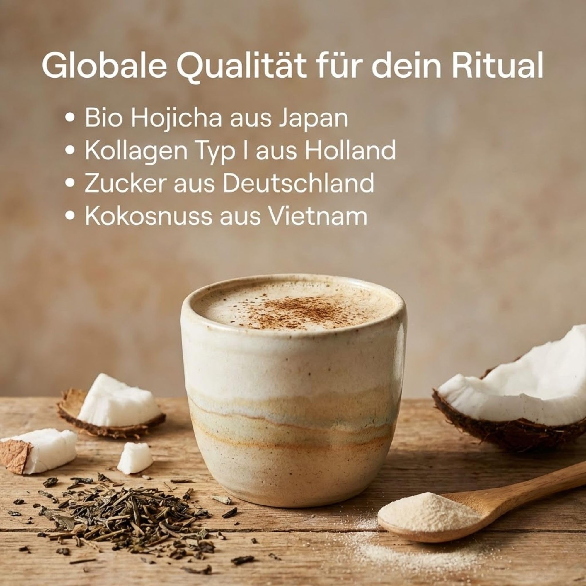Biomatea 10-dniowy Beauty Glow kuracja – Hojicha kolagen Latte w proszku, japońska herbata palona z peptydami kolagenowymi dla promiennej skóry i jędrnych paznokci – kremowa mieszanka instant z