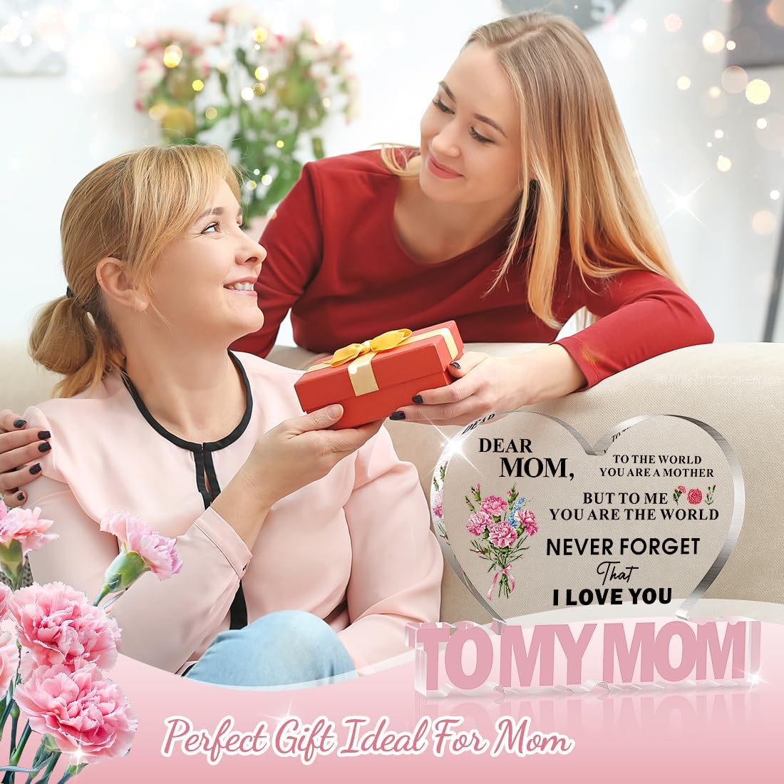 SKYDUE Gifts for Mom from Daughter Son, Heart Shaped "To My Mom" Acrylic Plaque - Meaningful Desk Decor Christmas Gift for Mother, Unique Birthday, Mother's Day, Christmas, Thanksgiving Day Gift Idea - Image 7