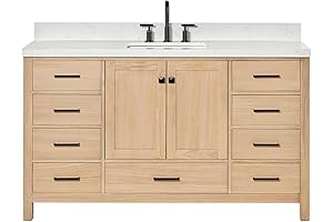 ARIEL 60" Bathroom Vanity with Sink, American White Oak, Carrara Quartz Countertop, Black