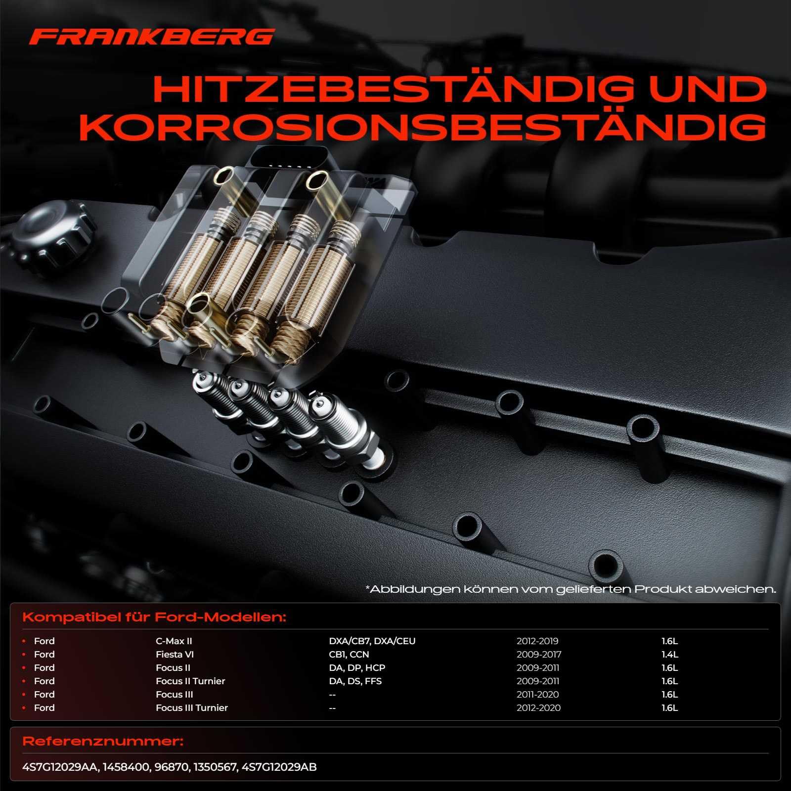 Frankberg 1 bobina di accensione + 4 candele benzina 1350567 | Compatibile con: Focus III, C-Max II DXA/CB7 DXA/CEU, Torneo Focus II DA DS FFS, Torneo Focus III, Focus II DA DP HCP