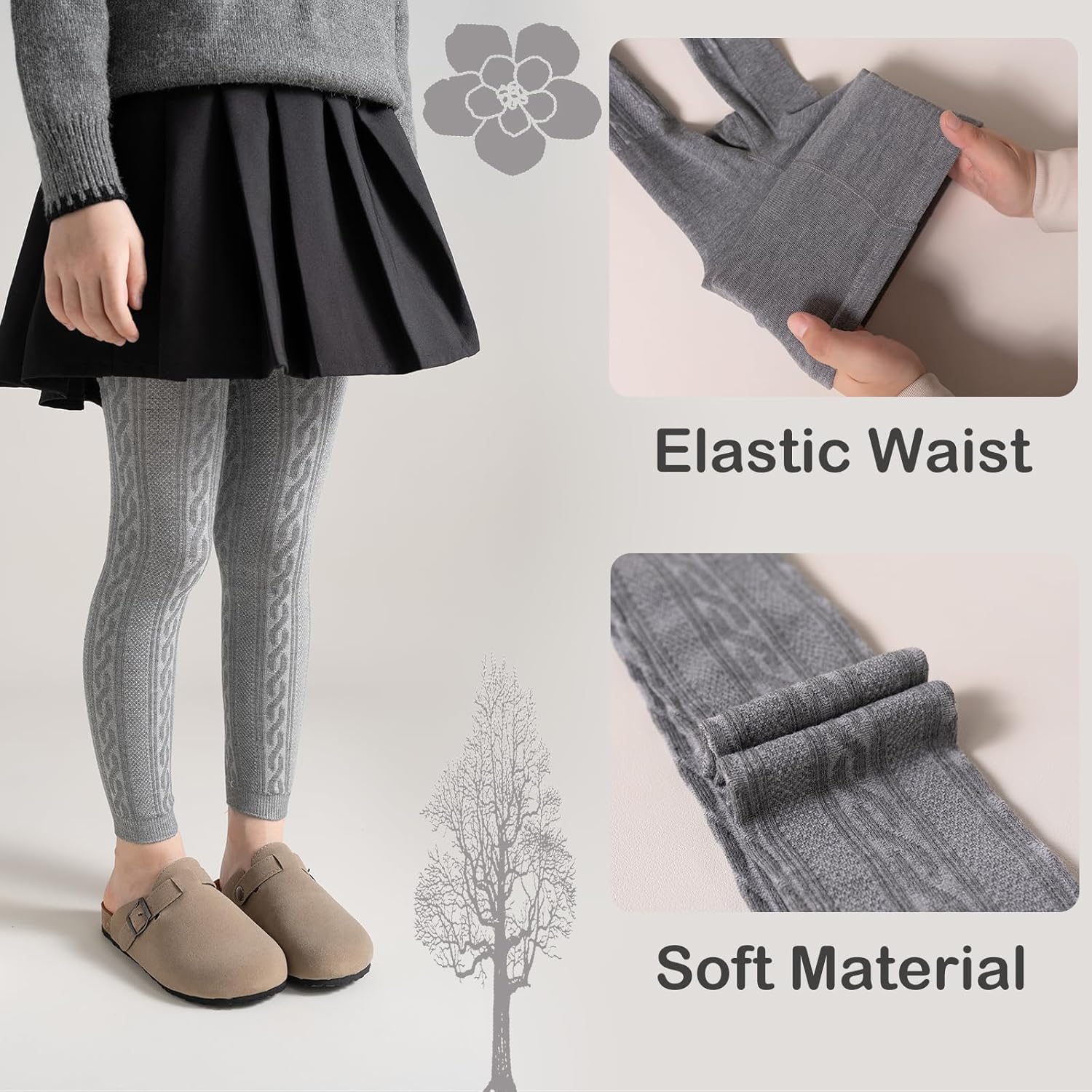 Girls Leggings for Little Girls, 2 Pack Toddler Girl Pants Leggings for Baby Tights Knitted Multi-Colors 2-9 Years - Image 3