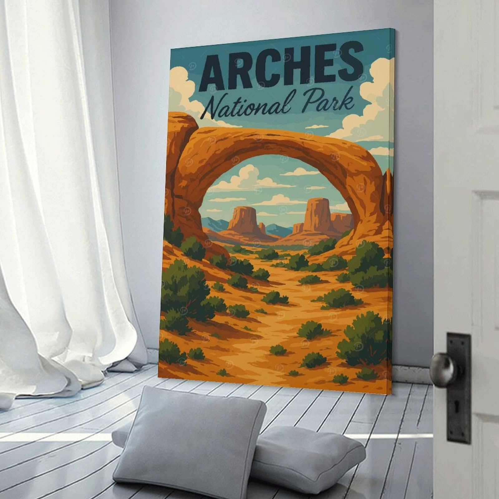 Junmoney Frame-Style-4 Arches National Park Landscape Illustration Room Decor Wall Art 24X36inch(60X90cm), For Lounge Decor, Offices Or Entryway Styling, A Flexible Wall Accent For Shared Spaces