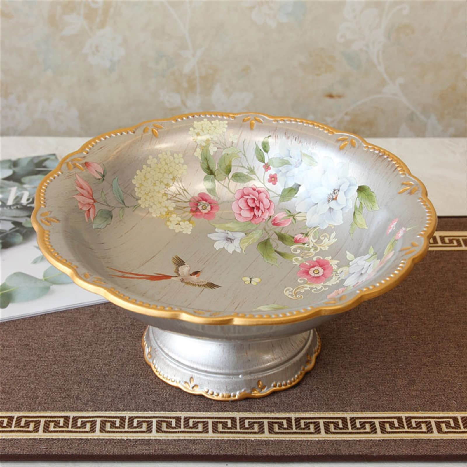 Corbeilles à fruits Assiette de fruits nouveau chinois rétro peint à la main plat de fruits maison salon décor grand bol de fruits en céramique porcelaine ronde artisanat bol de bonbons Coupe de Fruit