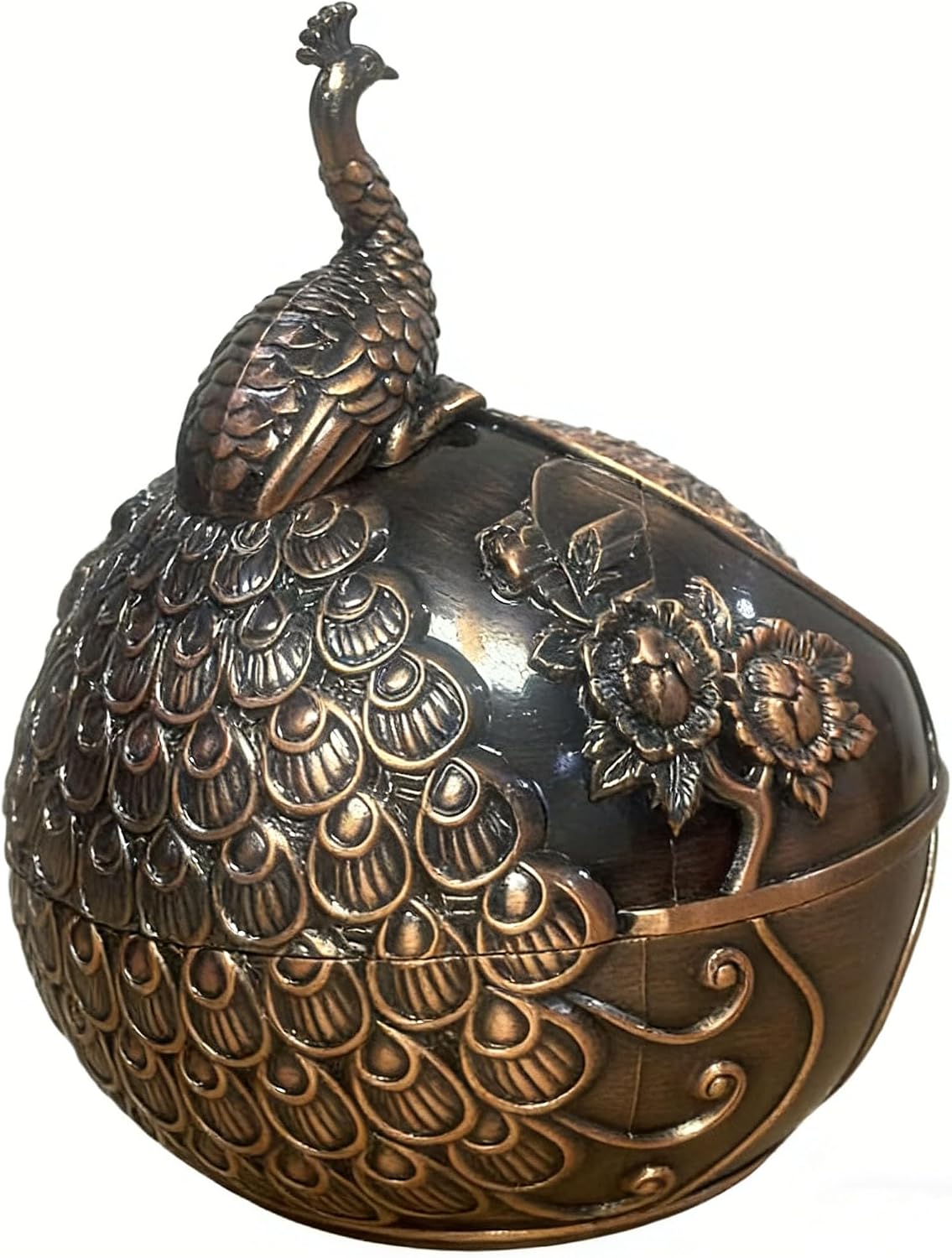 Peacock Windproof Copper Ashtray With Lid, A Metal Vintage Ashtray Suitable For Outdoor Balconies Or Terraces, A Birthday Gift Or Housewarming Gift For Home Living Room Or Office Desk Decoration.