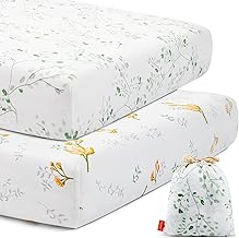 Crib Sheets, Besrey 2 Pack Premium Fitted Crib Sheets for Baby Boy and Girl, Soft Jersey Knit Cotton Baby Crib Sheet for Standard Crib Mattress & Toddler Bed Mattress with Storage Bag, 52''x28''