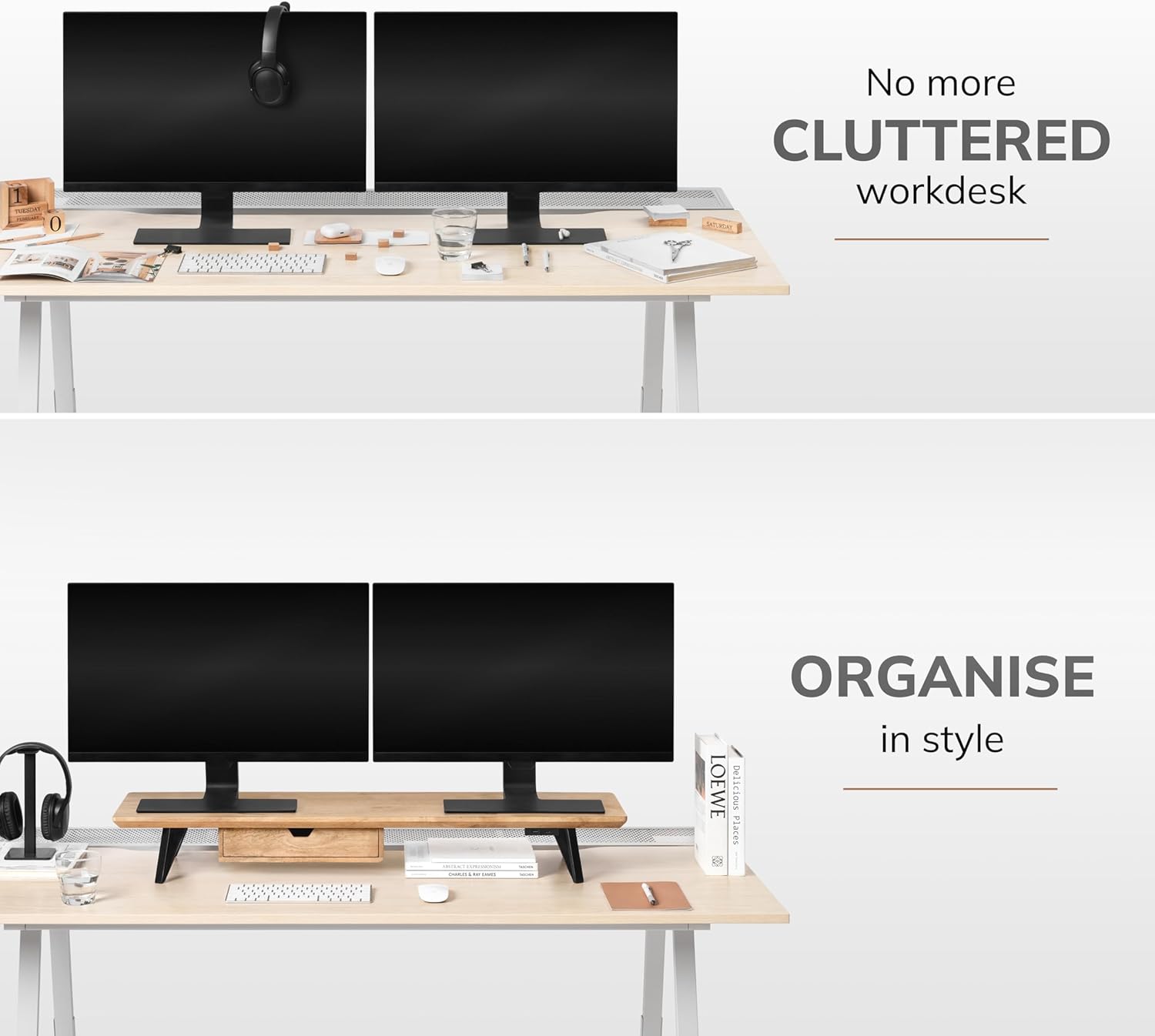 Anji Mountain Monitor Stand - Desktop Organizer & Laptop Riser, Ergonomic Monitor Riser, Space-Saving Monitor Stand for Desk, Durable Construction, Easy Assembly, Ideal for Home & Office,Natural