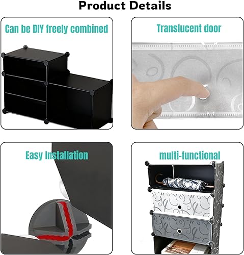 Miniatura 4 de Armario de almacenamiento de 4 zapateros con puertas, armario de almacenamiento de zapatos con puerta, organizador portátil de zapatos, cubo