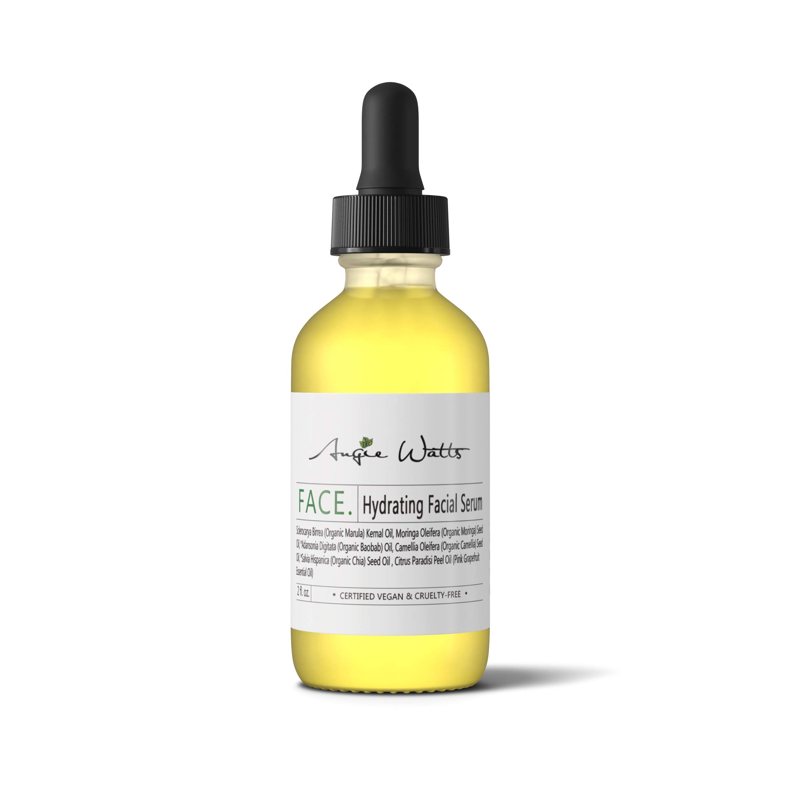 Angie Watts FACE Hydrating Facial Serum 2oz - All Natural and Organic Ingredients 100 Vegan Ultra Hydrating Fragrance-free