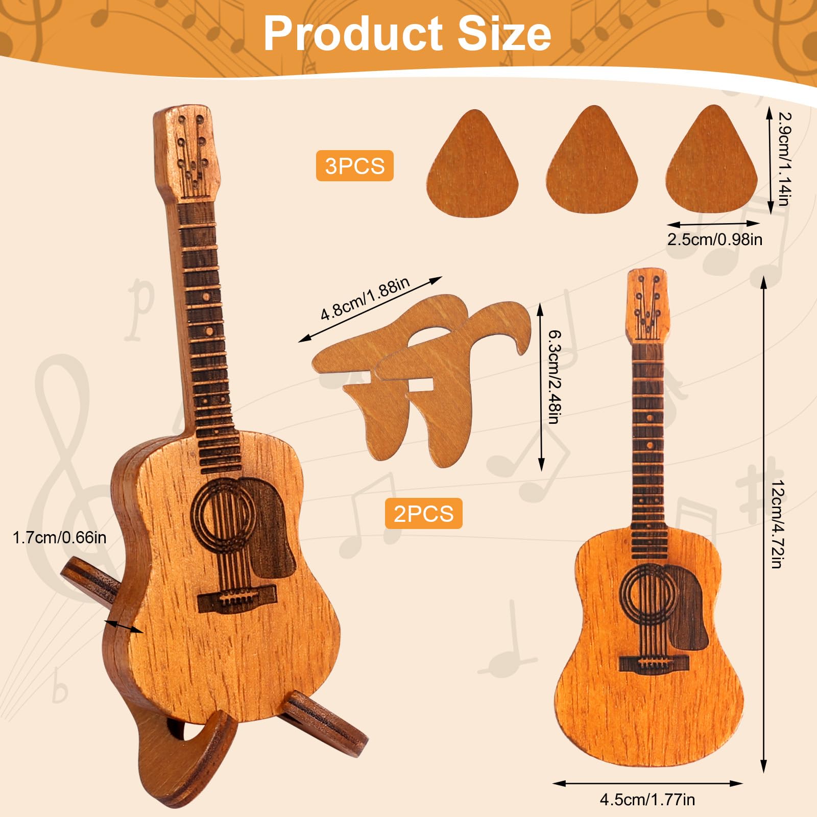 Wooden Plectrum Holder - Acoustic Guitar Pick Case With 3 Picks - Mini Guitar Box - Music Art Gift for Ukulele & Bass Players - Image 2