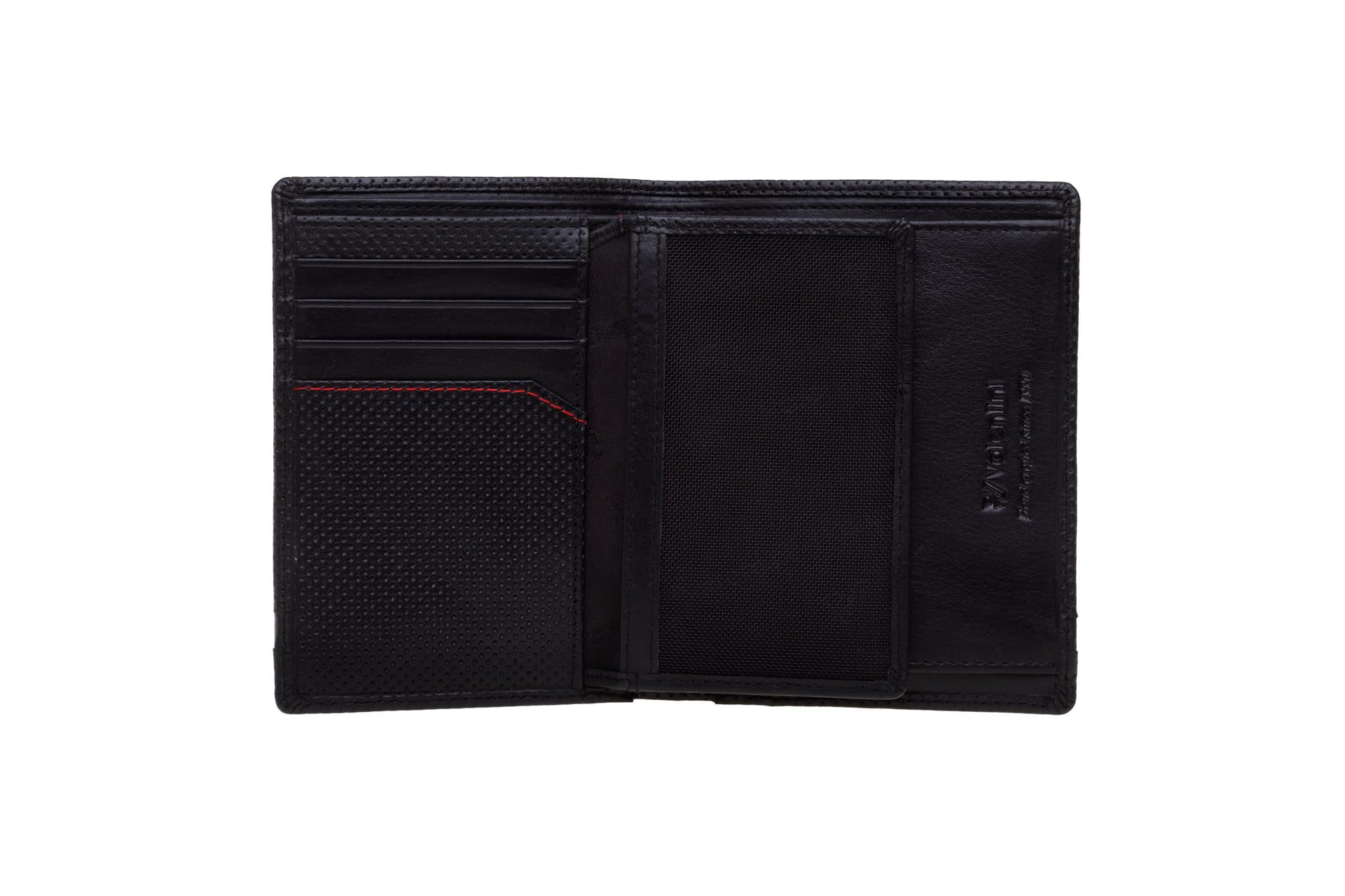 Valentini Portfel Męski - 14 Przegródek na Karty i Dokumenty - Ochrona RFID - Skóra Naturalna - 9,5 x 12,8 cm Czarny Perforated