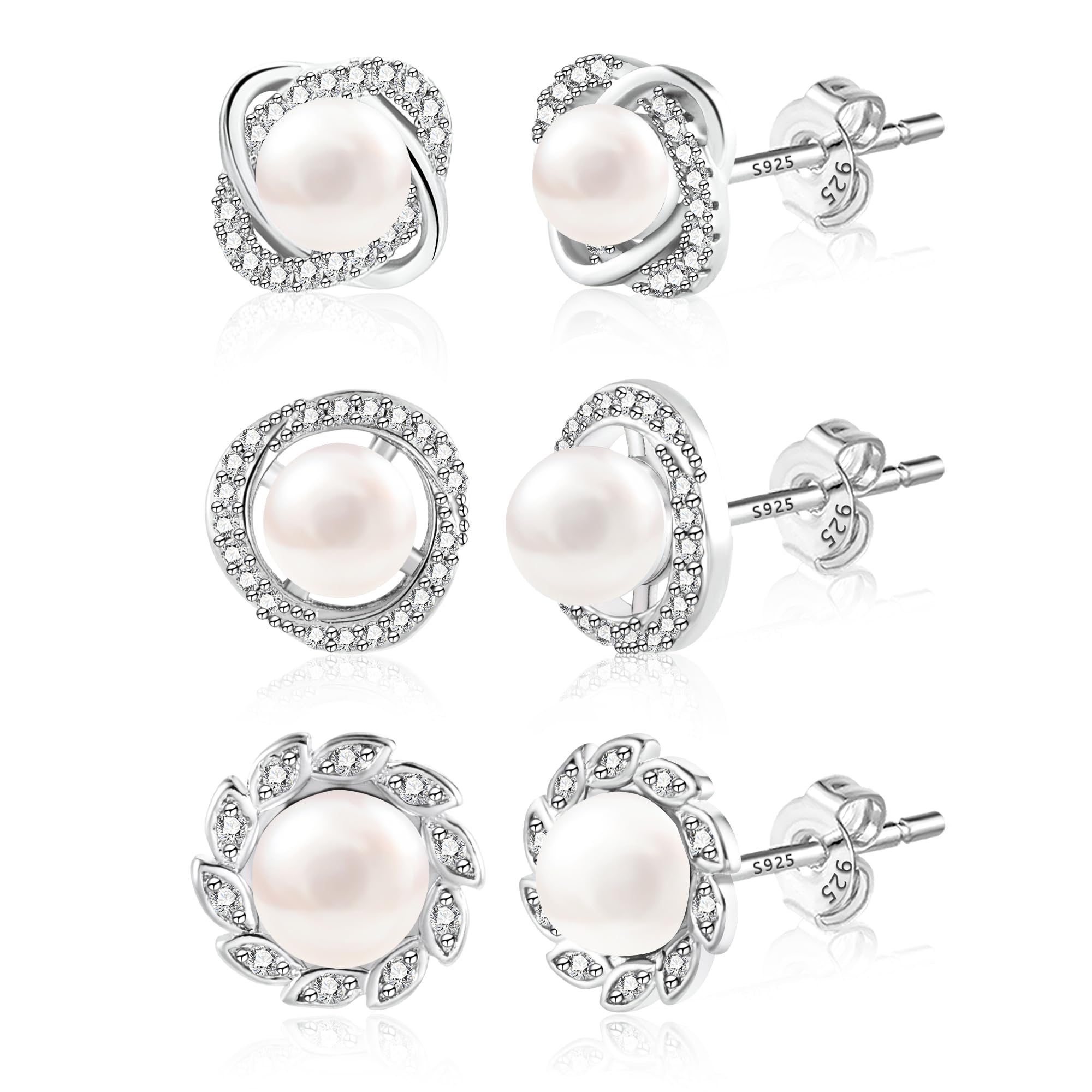 ASH'S CHOICE ASH'S CHOICE Pendientes de perlas para mujer de plata 925 con colgante de perlas, juego pequeño, pendientes de oro, pendientes de gota con circonita AAA, pequeños pendientes de purpurina para mujer