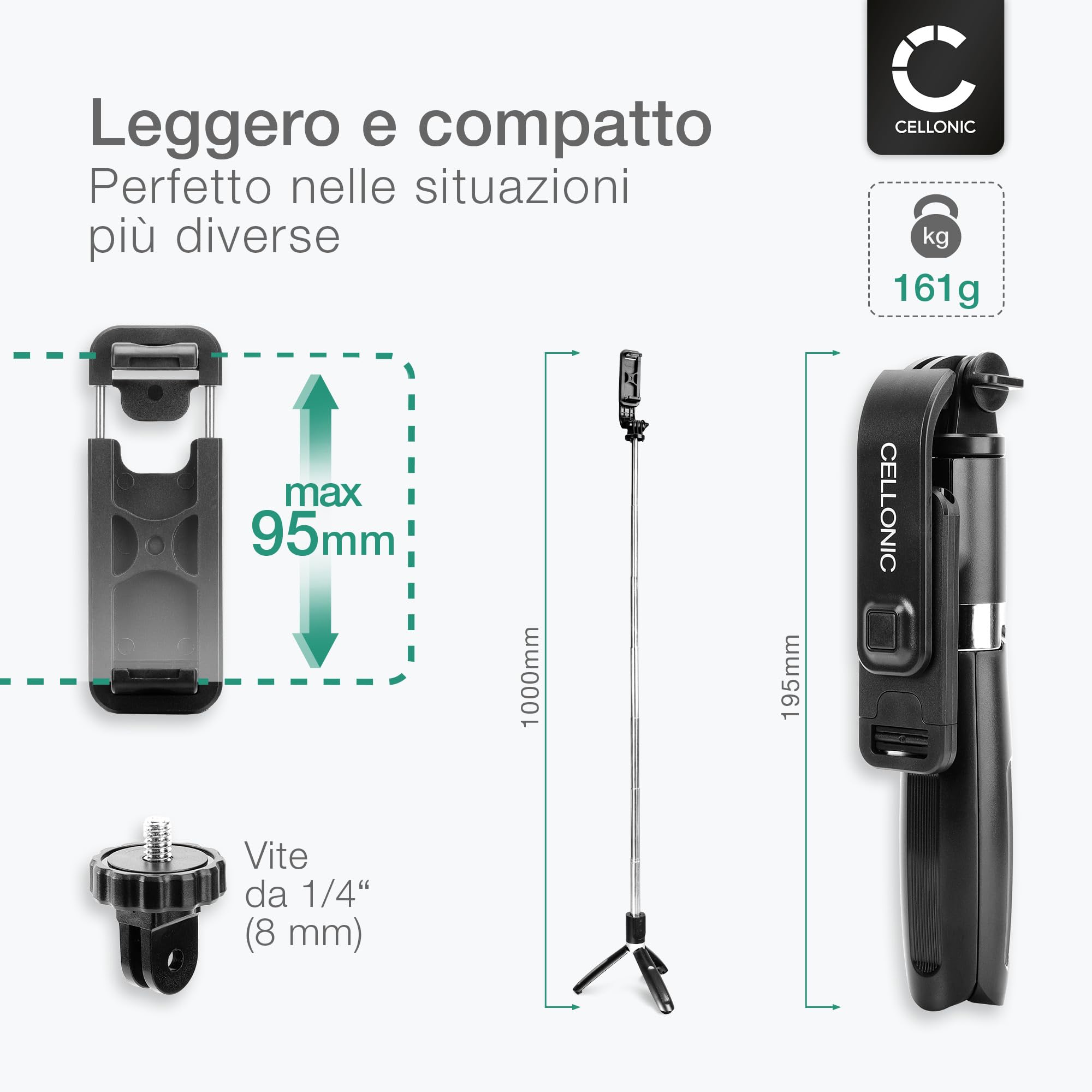 Bastone Selfie Bluetooth Stabilizzato: Supporto Cellulare Professionale