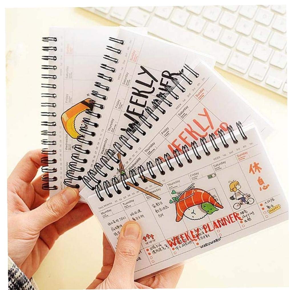 Amoyer Girls Cute Kawaii Cartoon Weekly Planner Schedule Coil Notebook Agenda Kids Gift Korean Stationery Office School Supplies
