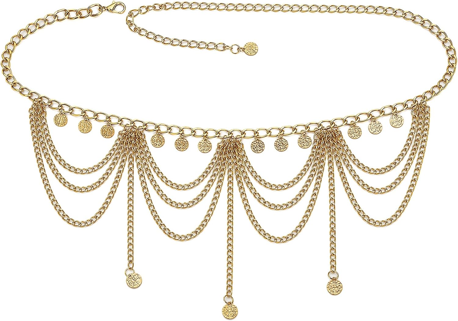 BRBASAP Gold Waist Chain Layered Coin Charm Body Belt Adjustable Alloy Hip Jewelry For Women Belly Dancing Boho Chic Dance Skirt Festival Beach Outfit