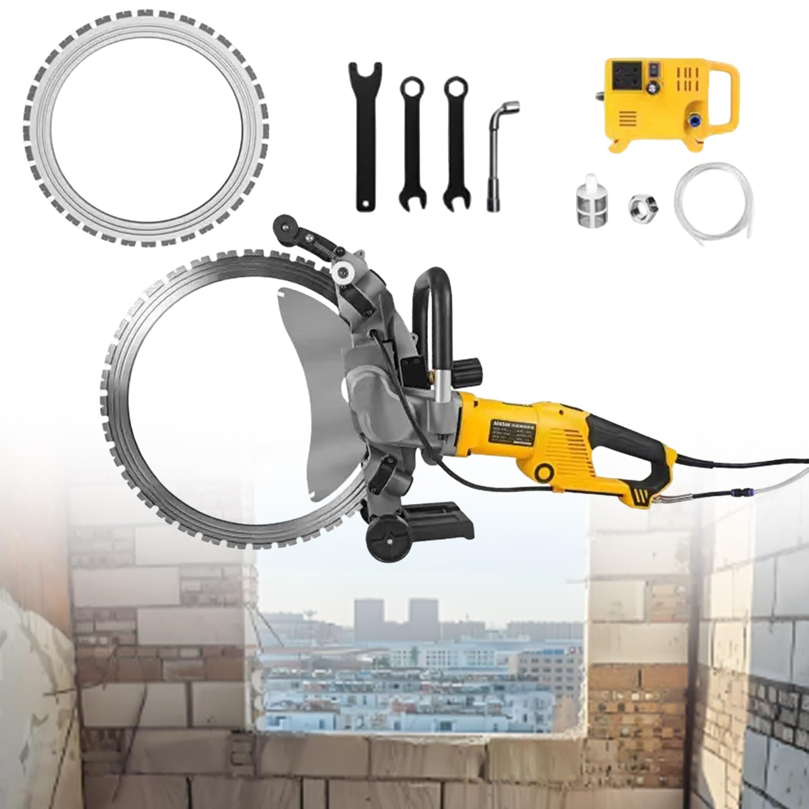 YXYLJOZ Electric Ring Saw Wall Cutting Machine, Handheld Concrete Wall Cutting Machine,2200Rpm Electric Ring Saw Wall Groove Chaser Cutting Machine,29cm Cut Depth,220v (2xblade)