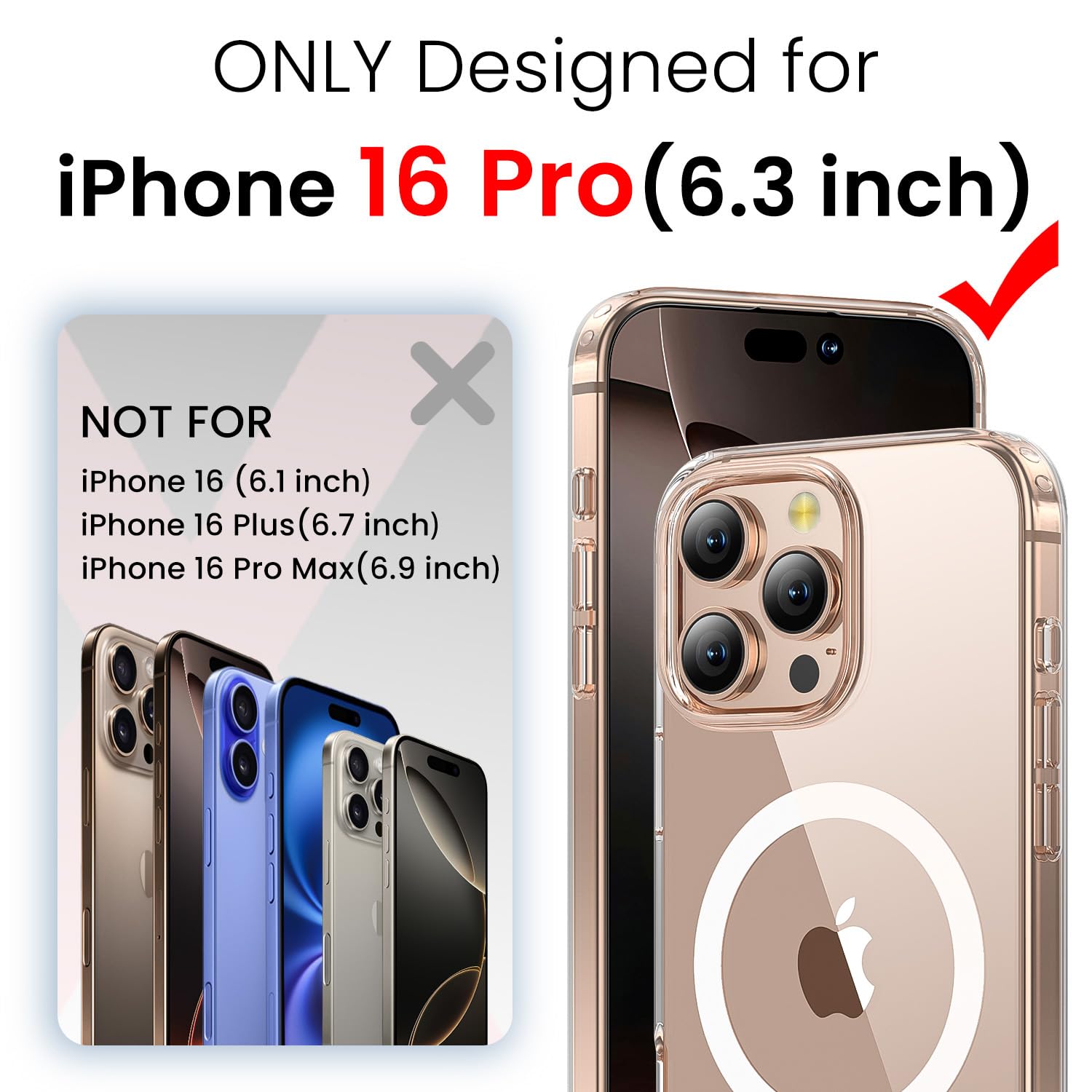 Amazon.com: toushion 3 in 1 for iPhone 16 Pro Case Clear with