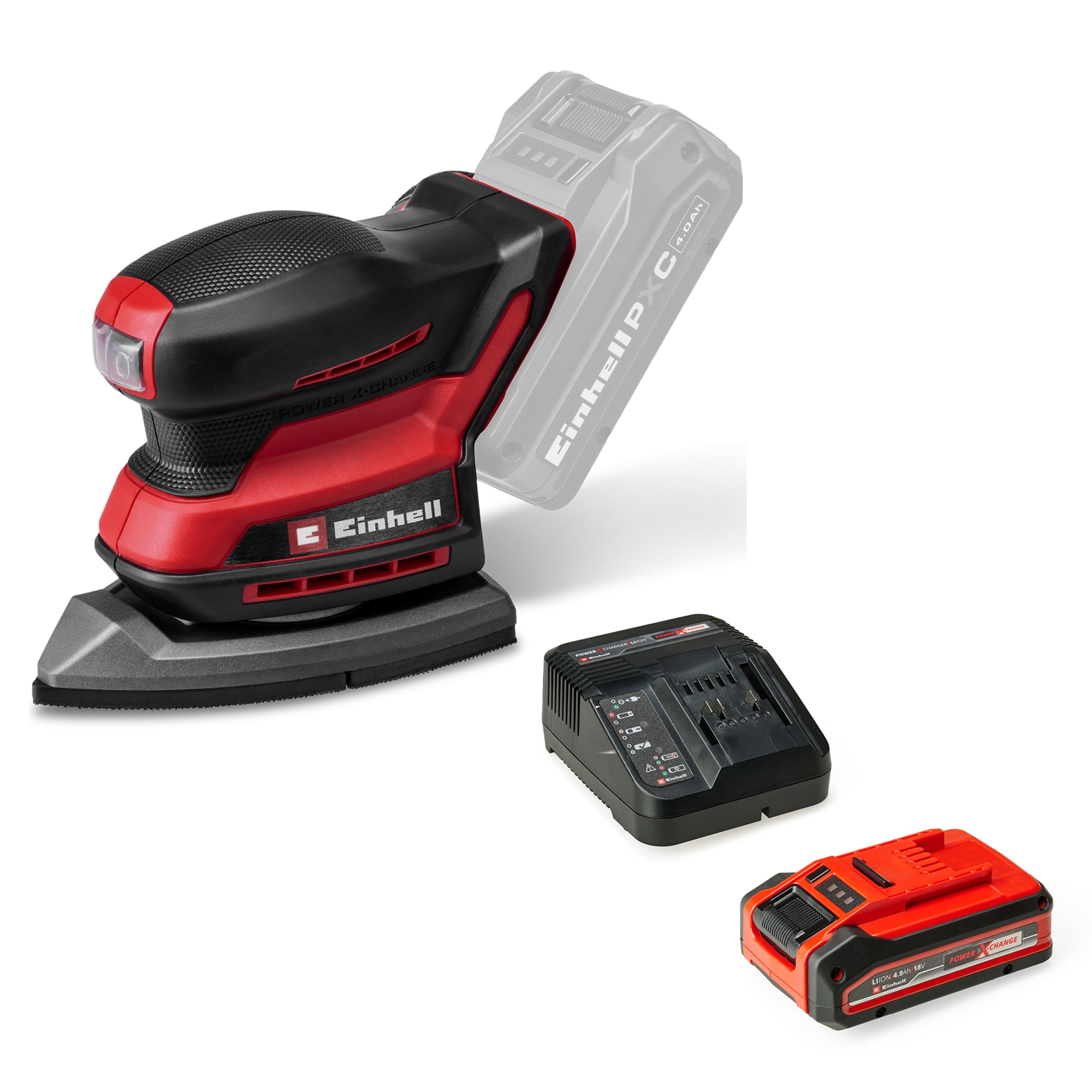 Einhell Akku-Multischleifer TE-OS 18/150-2 Li PXC (18 V, 24000 U/min, 2 mm Schwingkreis, Staubfangbox, Staubabsaugadapter, inkl. 6x Schleifpapier, Akku und Ladegerät)