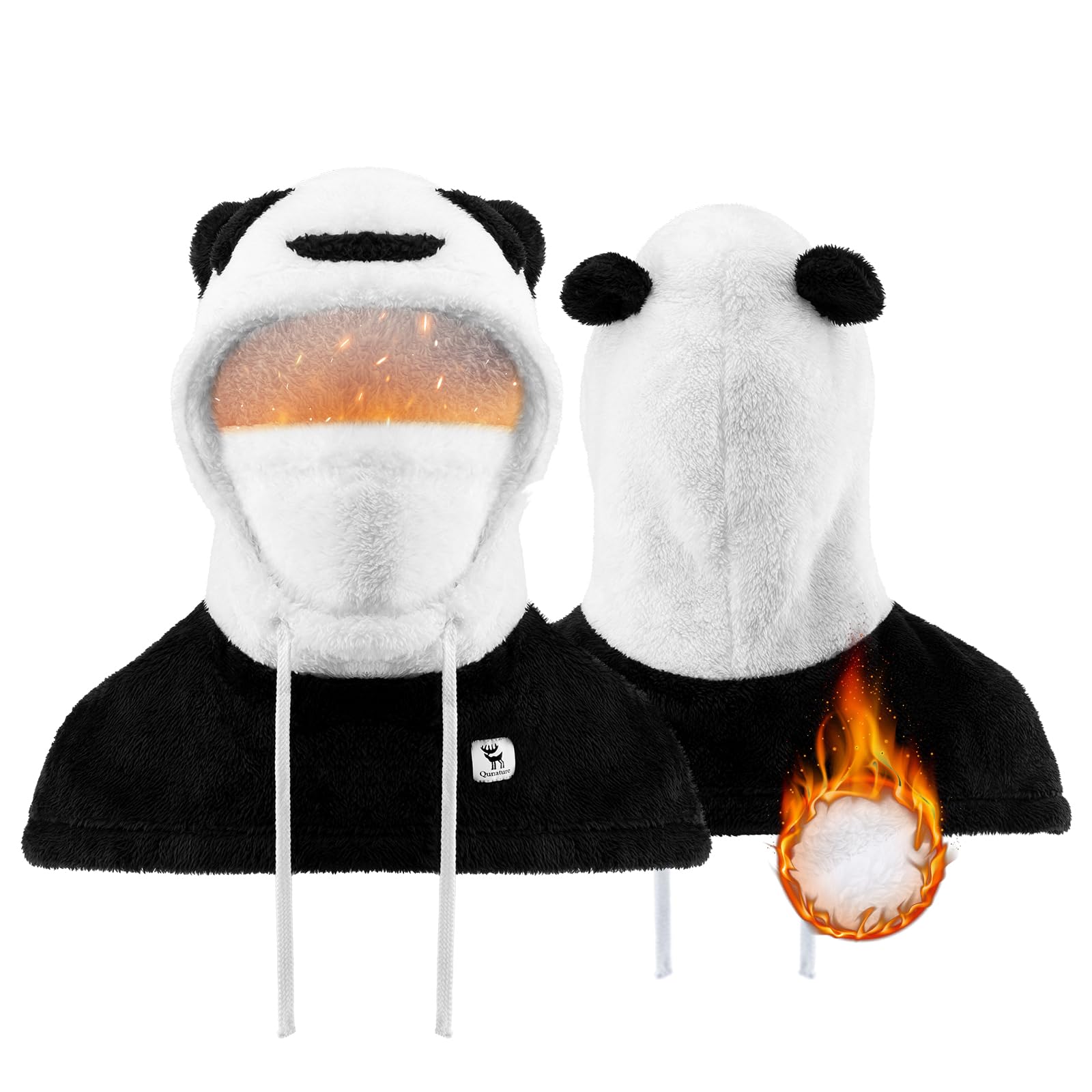 Cagoule Panda Parent-Enfant Hiver Masque Intégral Écharpe 2 en 1 Balaclava Épais Coupe-Vent Charmant Polaire Réversible Moto Vélo Ski avec Casque Casquette Cordon Serrage Noir Blanc S/M/L