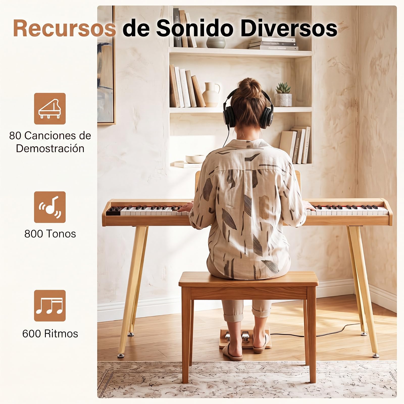 COSTWAY Piano Digital 88 Teclas,Piano Eléctrico Doméstico para Principiante | Teclado Musical Semicontrapesado con Atril, 3 Pedales, 80 Canciones de Demostración, 800 Tonos, 600 Ritmos y MIDI USB