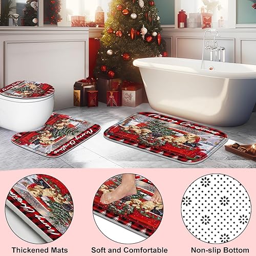 Miniatura 10 de Poedist Juego de 4 piezas de decoración navideña para baño, juego de cortinas de ducha de Navidad, juegos de cortinas de ducha de Navidad con